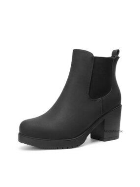 Chelsea Ankle Boots 3-Inch Block Heel Faux Suede Chunky Heel Booties